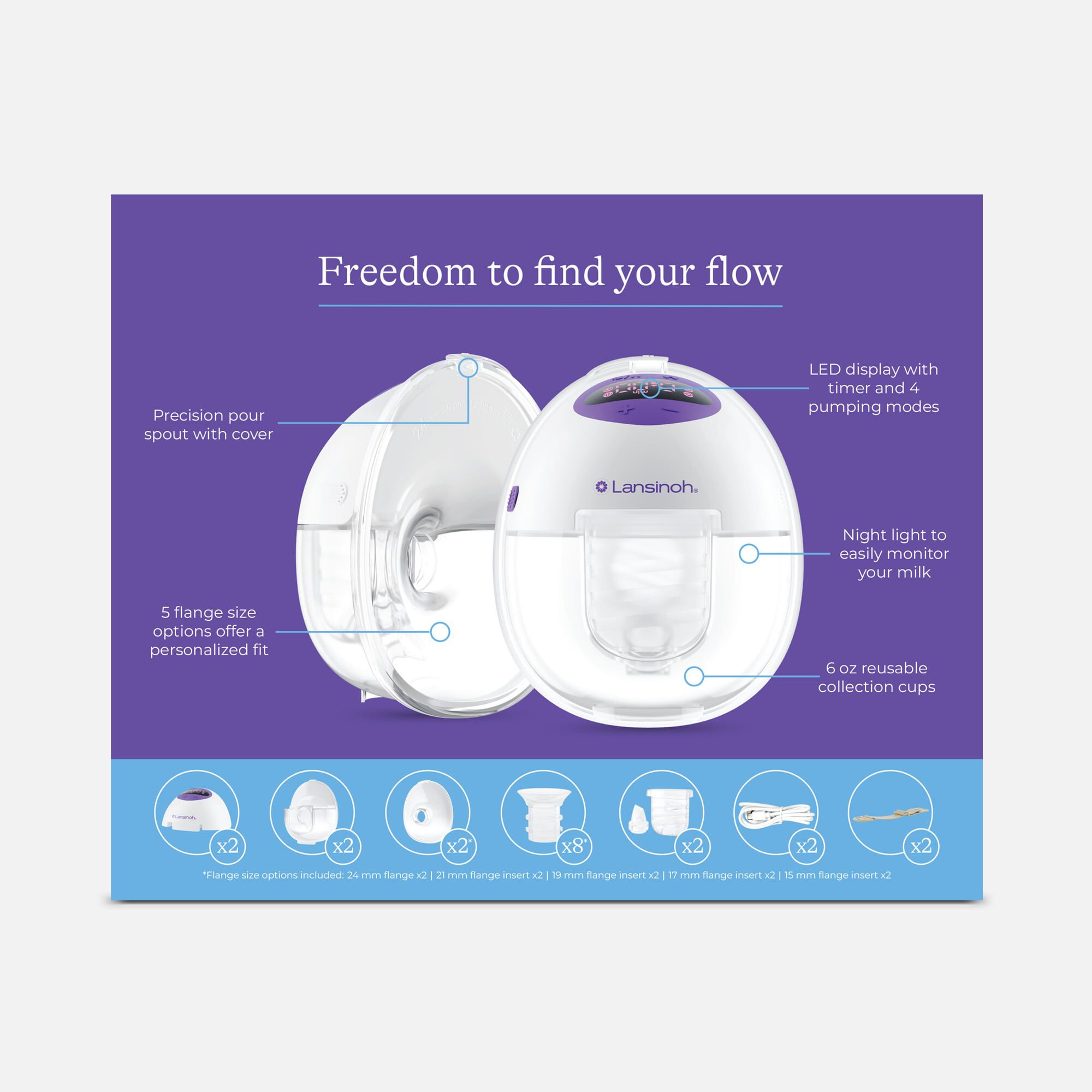Lansinoh DiscreetDuo Flow Hands-free Wearable Electric Breast Pump, , large