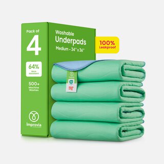 Improvia Washable Underpads, Heavy Absorbency, Reusable Incontinence Pads for Bed, Sofa, Floor, Medium 34” x 36”, 4-Pack