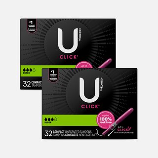 U by Kotex Click Compact Tampons, Super Absorbency, 32 ct. (2-Pack)