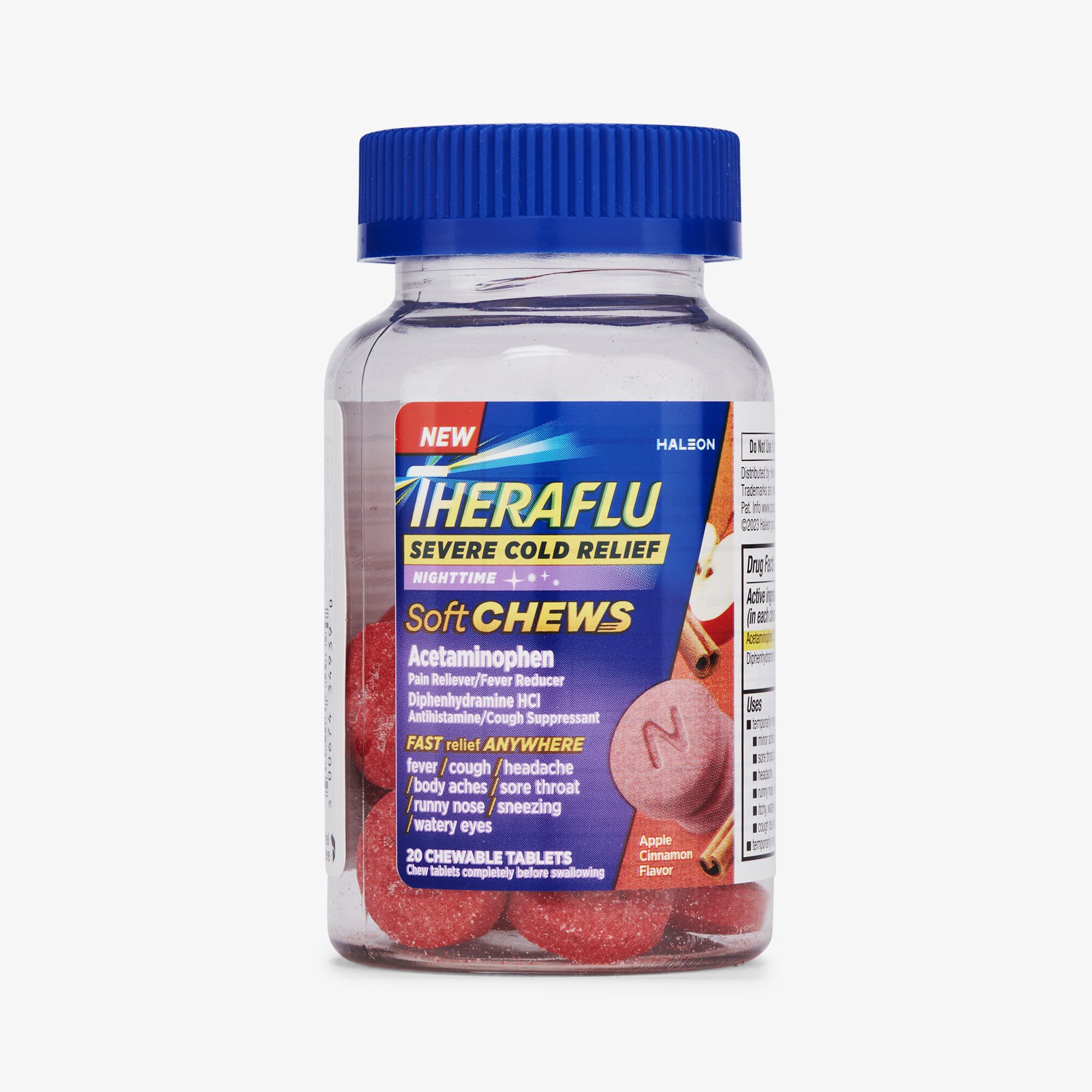 Theraflu Severe Cold Relief Nighttime Soft Chews, Apple Cinnamon, 20 ct., , large