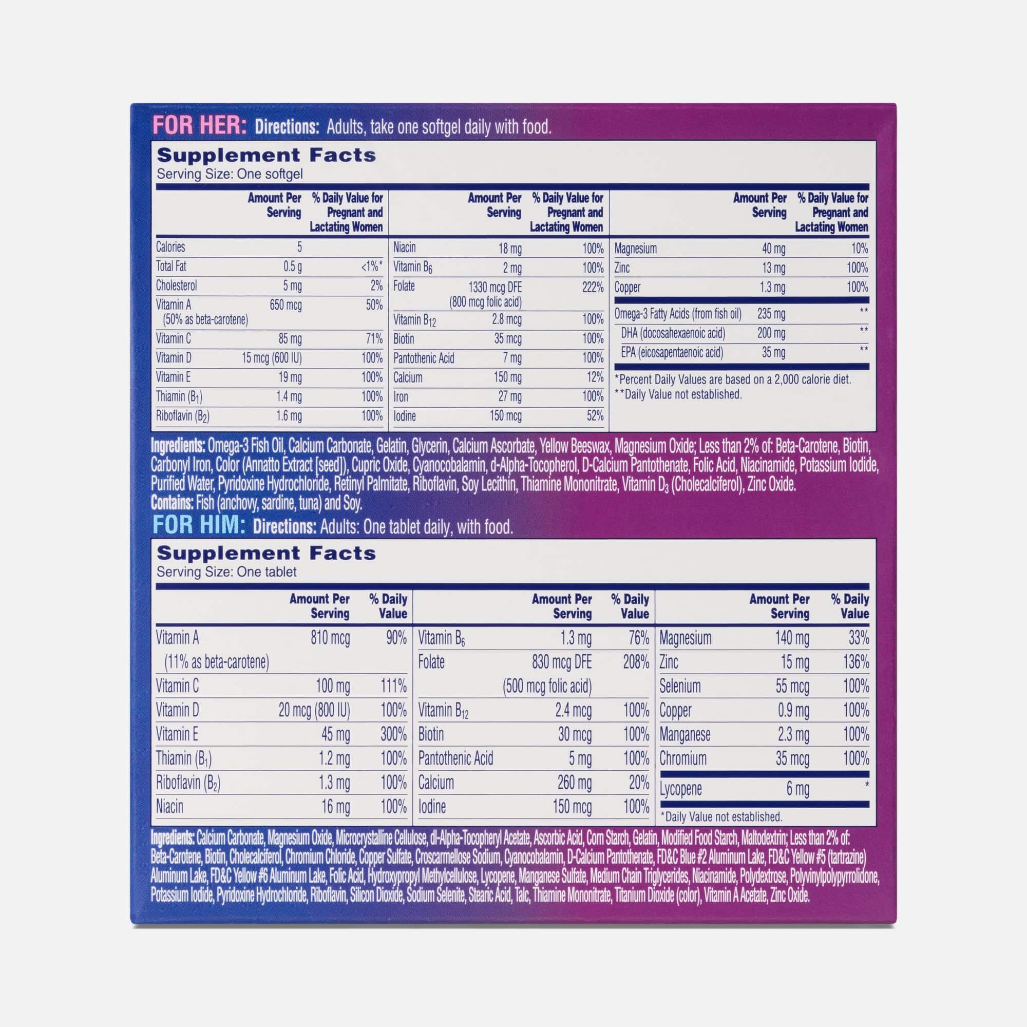 One A Day® Pre-Pregnancy Multivitamin Couples Pack, Women's Softgels 30 ct. + Men's Tablets 30 ct., , large