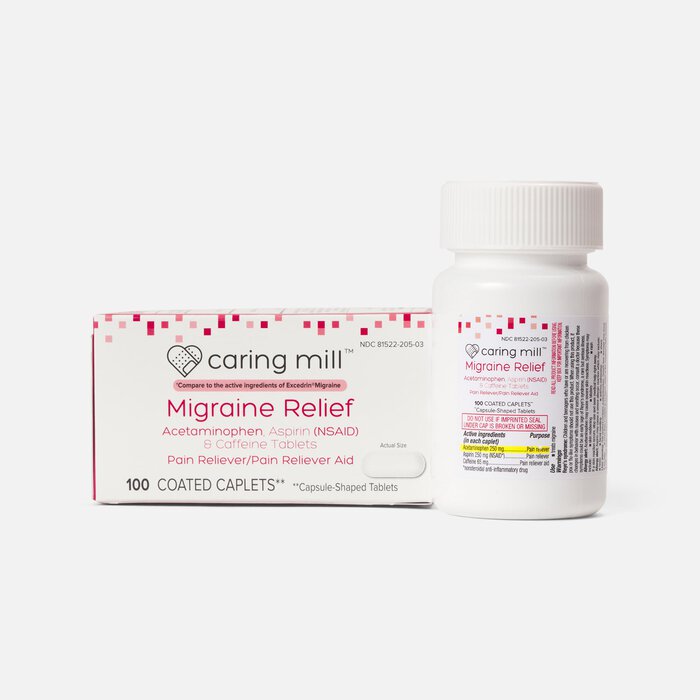 Caring Mill™ Migraine Relief Caffeine Pain Reliever Coated Caplets - 100 ct., , large