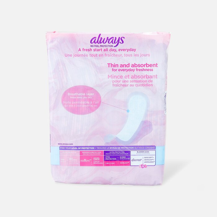 Always Thin No Feel Protection Daily Liners Regular Absorbency Unscented, 162 ct., , large