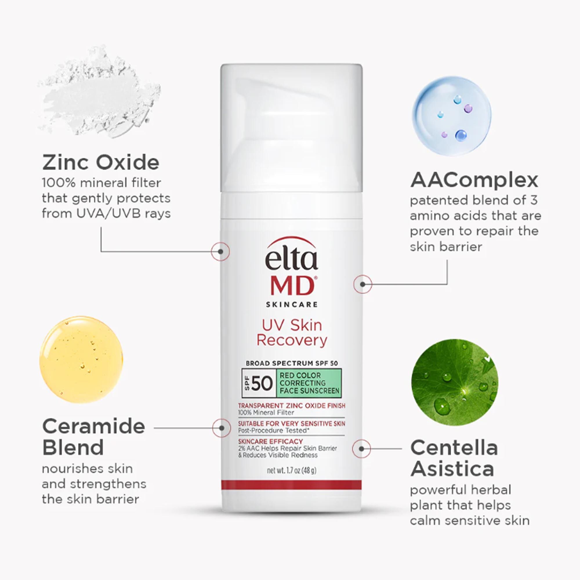 EltaMD UV Skin Recovery Red Color Correcting Green Tint Broad Spectrum SPF 50, , large