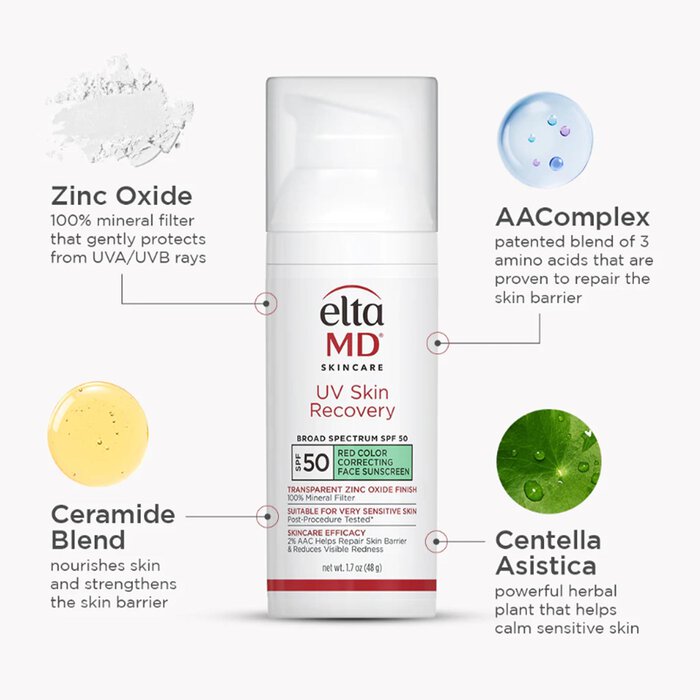 EltaMD UV Skin Recovery Red Color Correcting Green Tint Broad Spectrum SPF 50, , large
