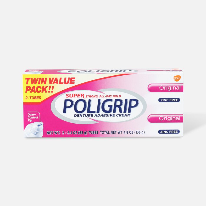 Super Poligrip Original Formula Zinc Free Denture Adhesive Cream - Twin Pack, , large
