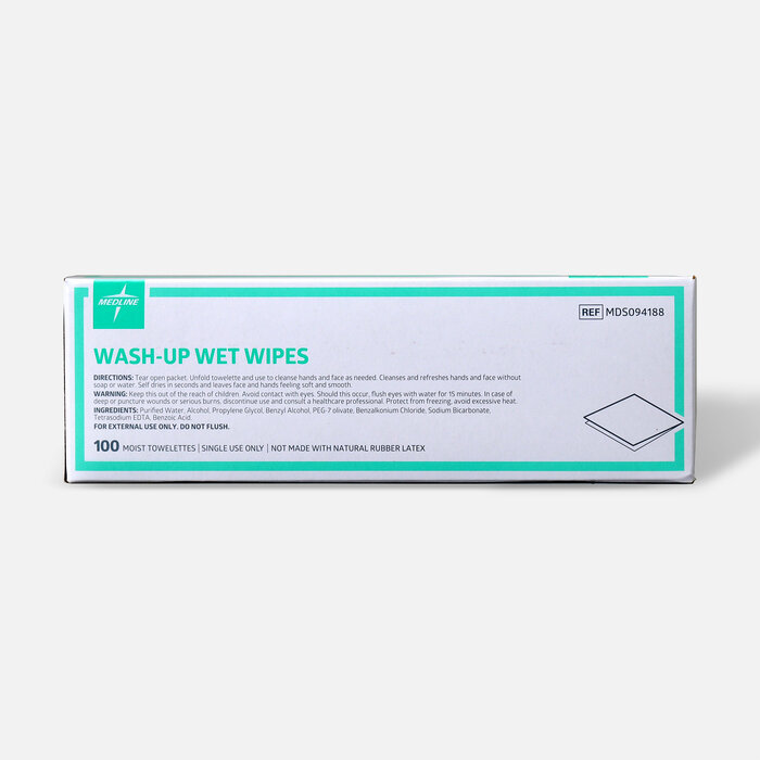 Medline® Industries Wash-up Wet Towelettes, 5" x 7", Box of 100, , large