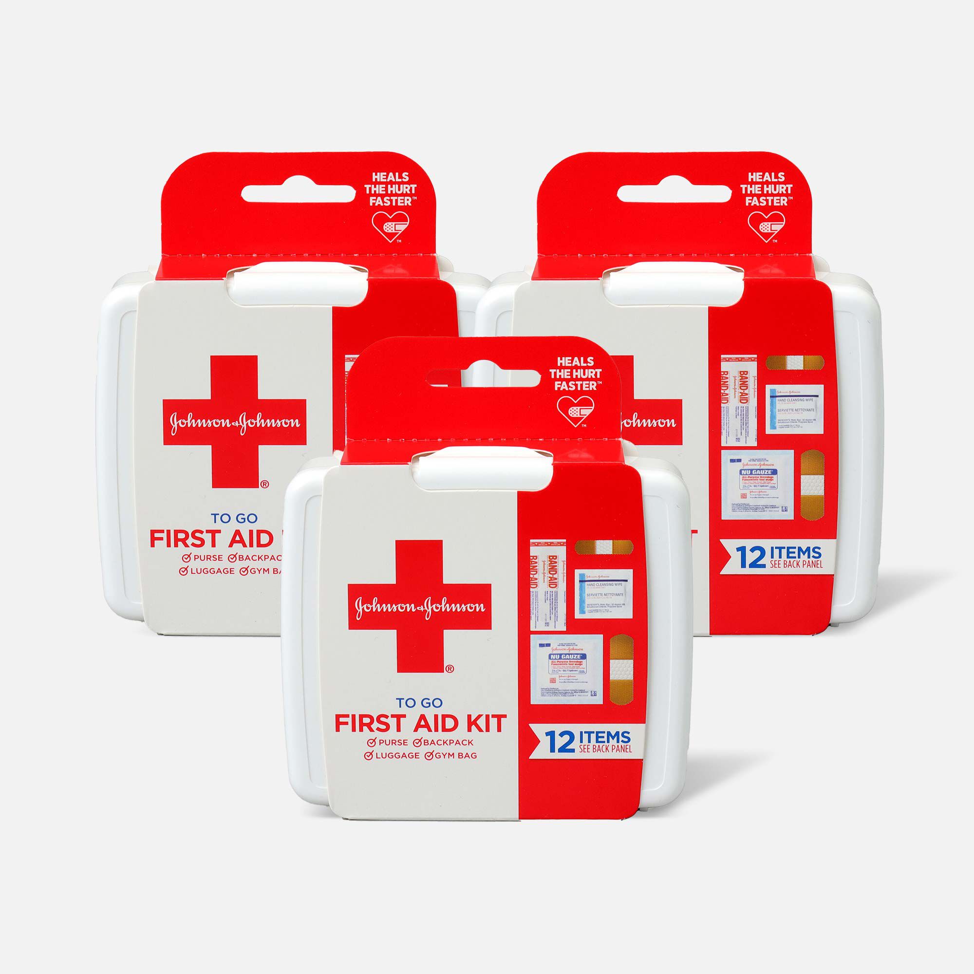 Johnson & Johnson First Aid To Go! Essential Emergency First Aid Travel Kit, 12 pieces (3-Pack), , large