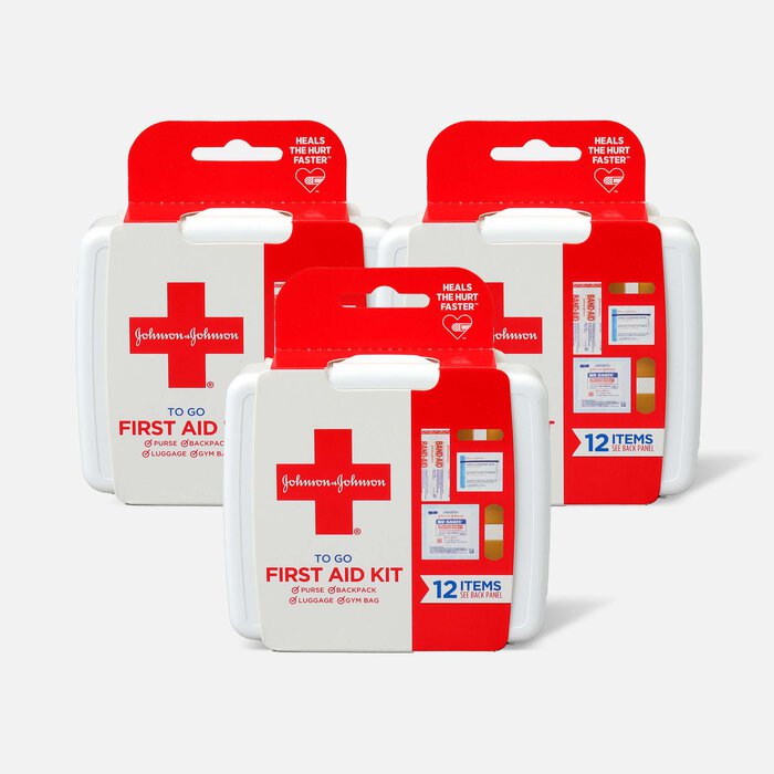 Johnson & Johnson First Aid To Go! Essential Emergency First Aid Travel Kit, 12 pieces (3-Pack), , large