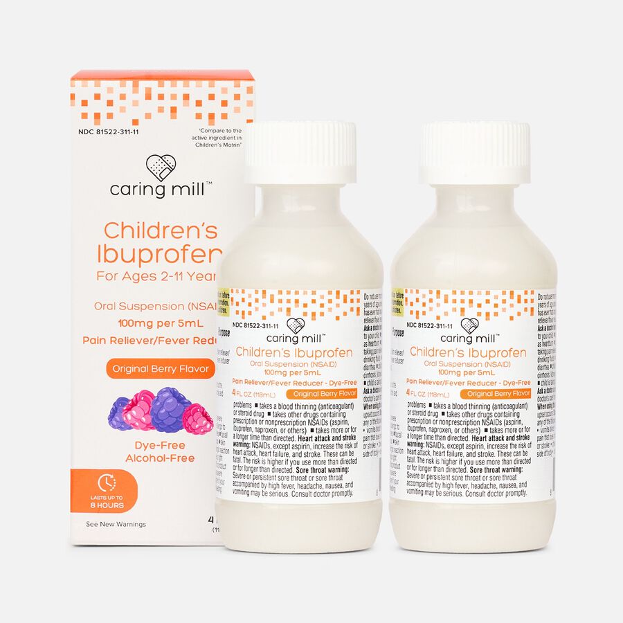 Caring Mill&trade; Children's Ibuprofen Dye-Free Liquid, Original Berry, 4 fl oz. (2-Pack), , large image number 0