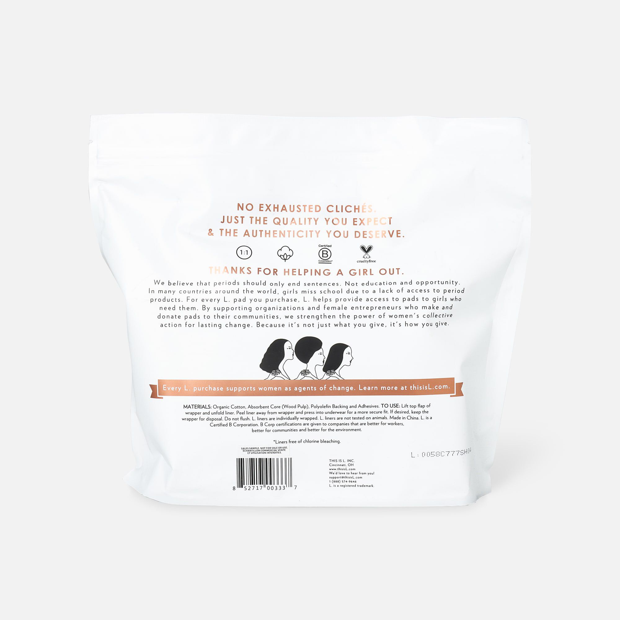 L. Chlorine Free Ultra Thin Liners Regular Absorbency, Organic Cotton, 100 ct., , large