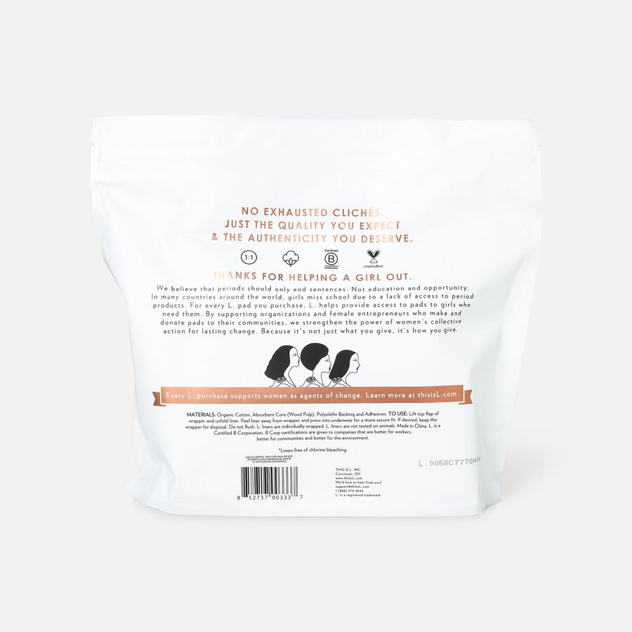 L. Chlorine Free Ultra Thin Liners Regular Absorbency, Organic Cotton, 100 ct., , large image number 1