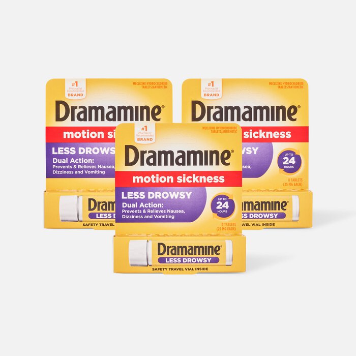 Dramamine Motion Sickness Relief Tablets, Less Drowsy Formula, 8 ct. (3-Pack), , large