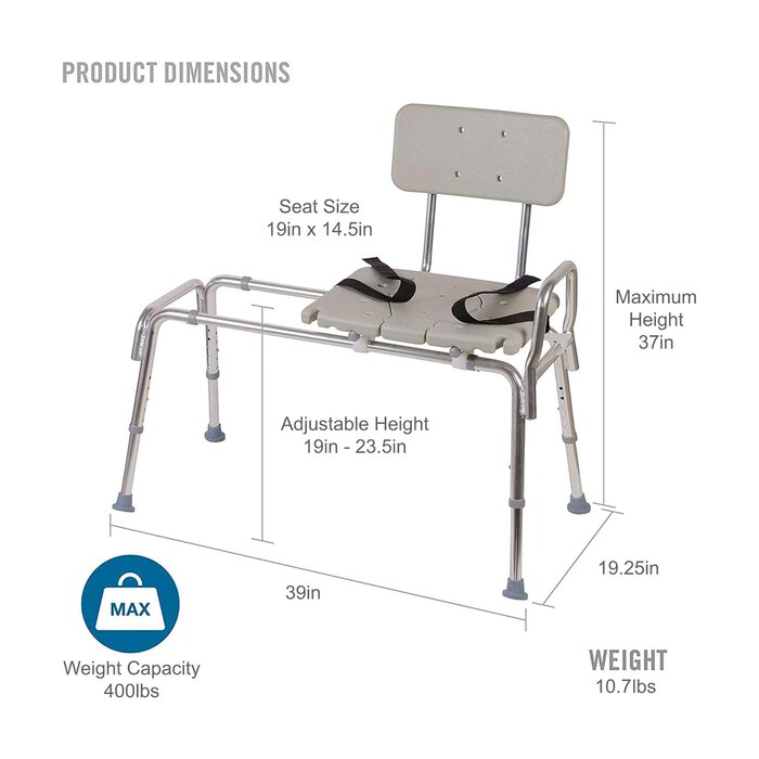 DMI® Sliding Transfer Bench Shower Chair with Cut-Out Seat, , large