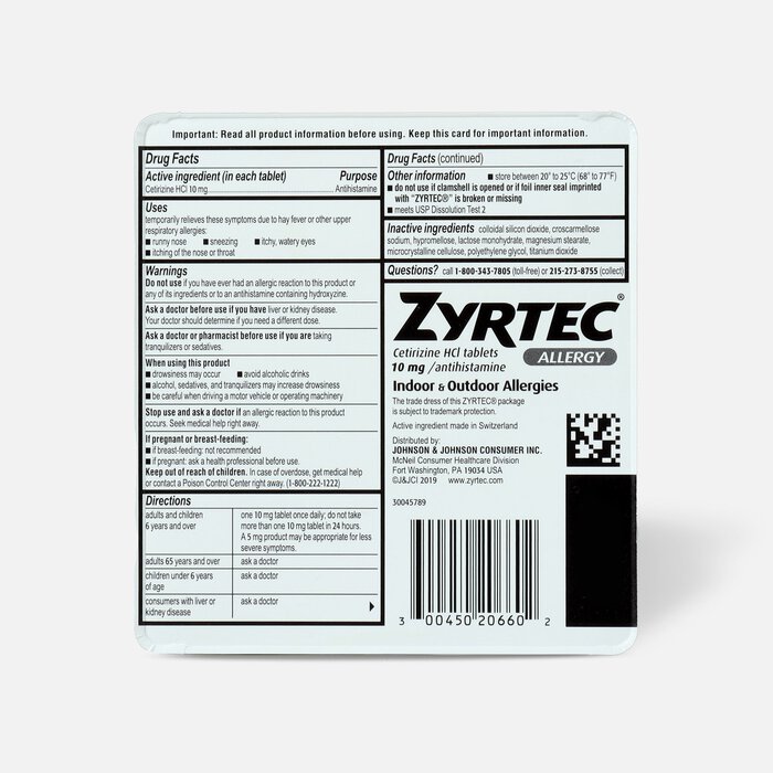 Zyrtec Indoor & Outdoor Allergy Relief Tablets, 10 mg, , large