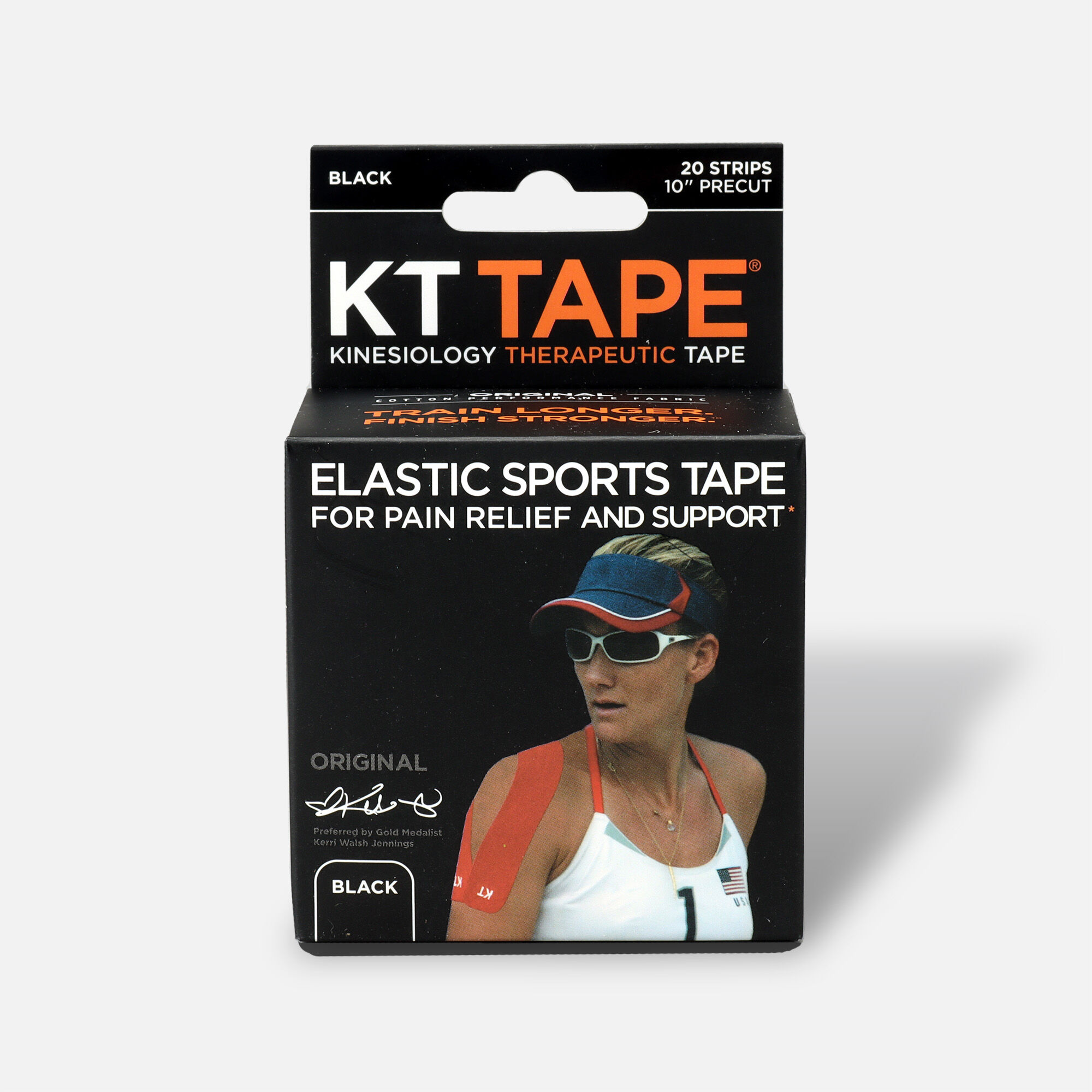 KT TAPE Original, Pre-cut, 20 Strip, Cotton, Black, Black, large
