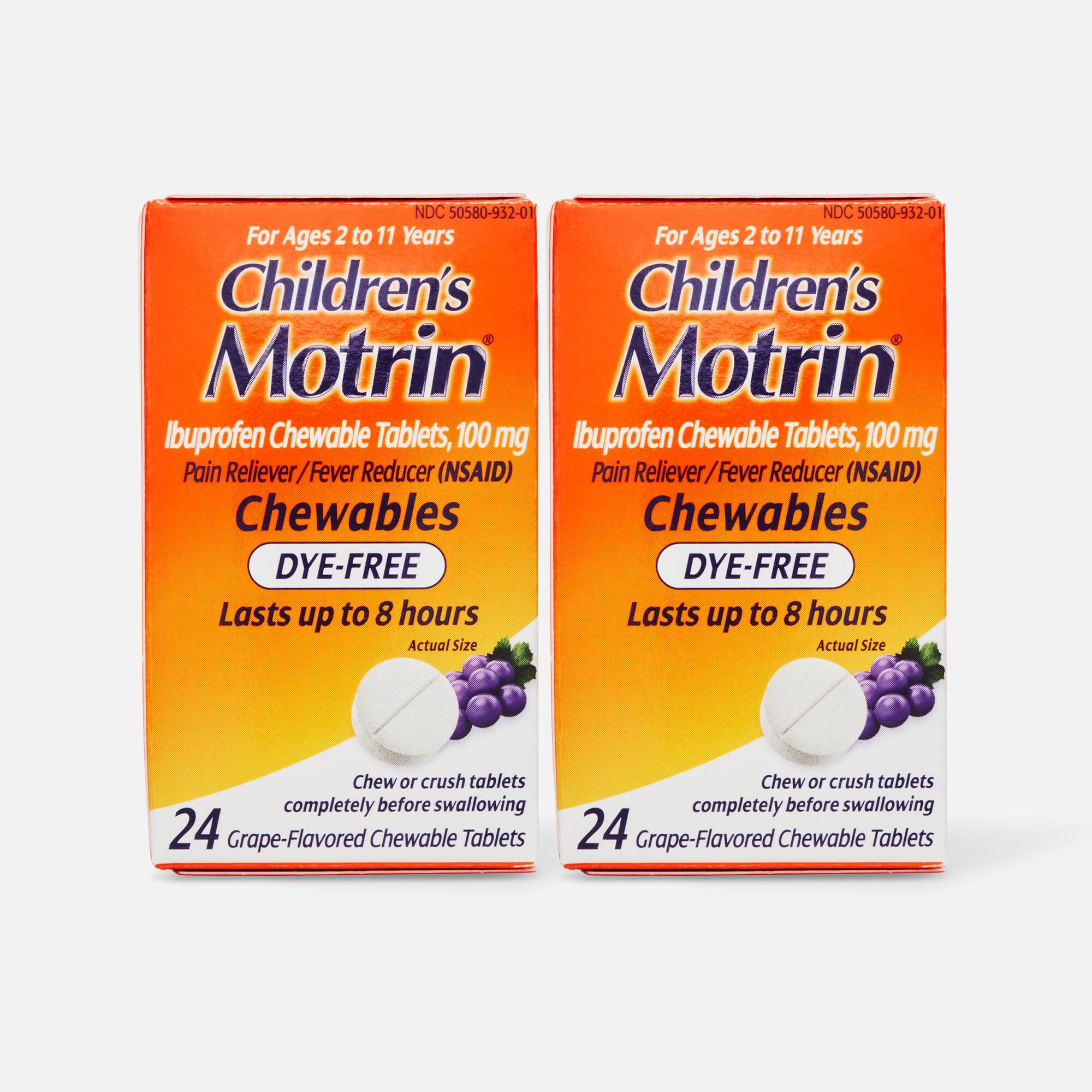 Children's Motrin Dye-Free Ibuprofen Chewable Tablets for Pain & Fever, Grape, 24 ct. (2-Pack), , large