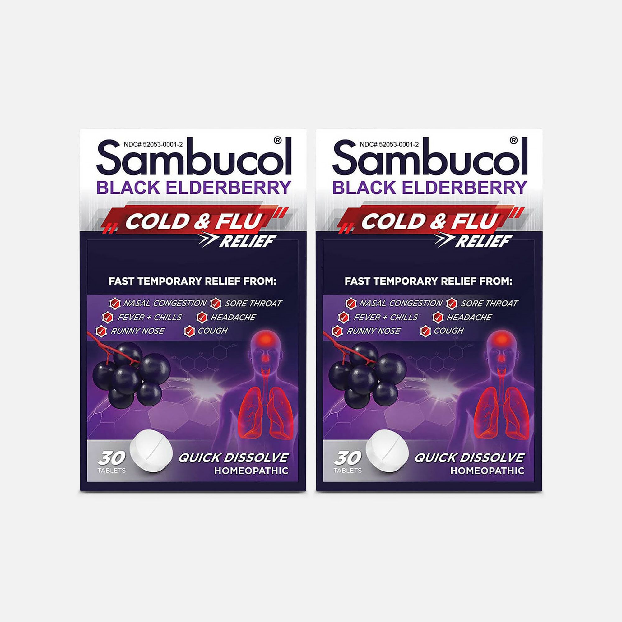 Sambucol Black Elderberry Cold and Flu Relief Tablets, 30 ct. (2-Pack), , large