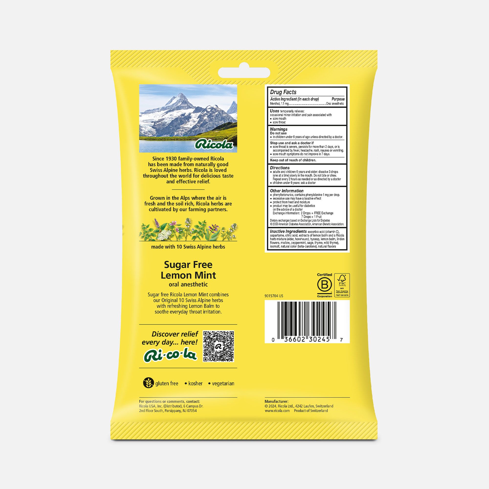 Ricola Sugar Free Lemon Mint Throat Drops, 45 ct., , large