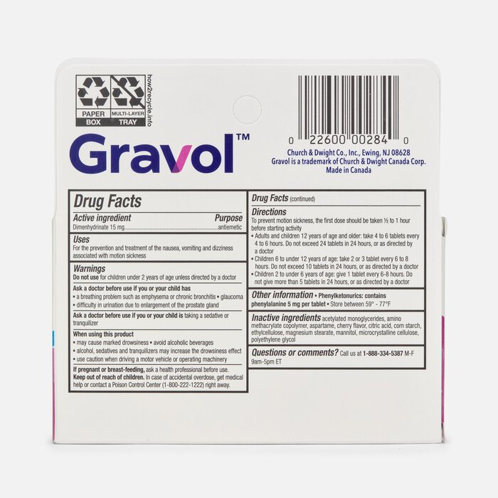 Gravol Kids Motion Sickness Chewables, Cherry, 18 ct., , large
