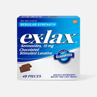 Ex-Lax Regular Strength Sennosides, 15 mg, Stimulant Laxative Chocolated Pieces For Gentle Overnight Relief, 48 ct.