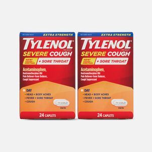Tylenol Cold Extra-Strength Severe Cough + Sore Throat Day Caplets, 24 ct. (2-Pack)