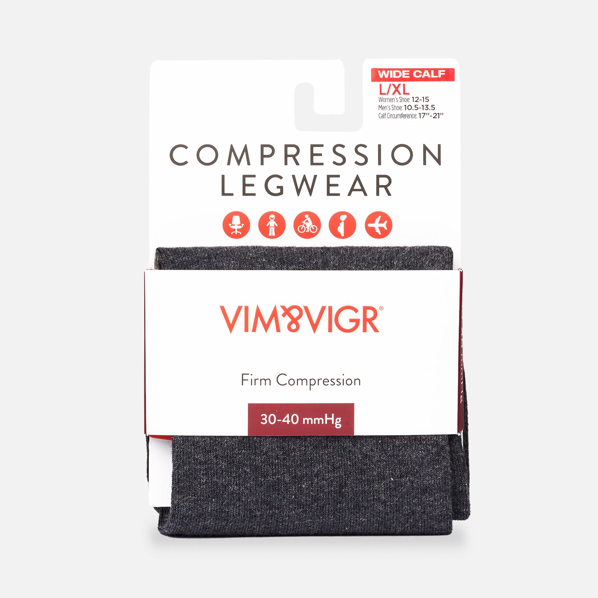 VIM & VIGR Heathered Collection Cotton Compression Socks, Dark and Light Grey, 30-40 mmHg, , large