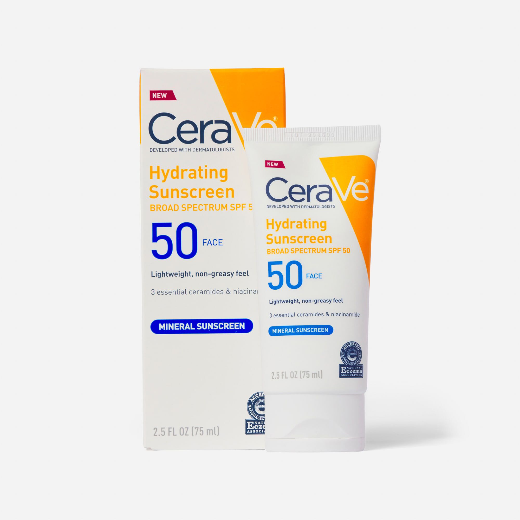CeraVe Hydrating Mineral Face Sunscreen, SPF 50, 2.5 fl oz., , large