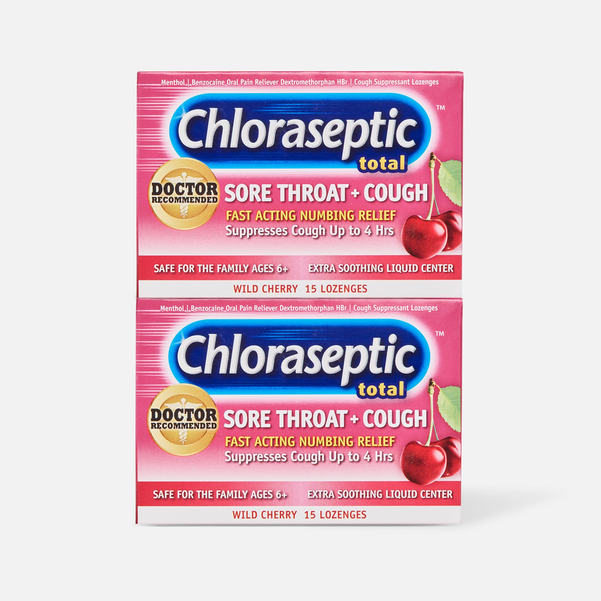 Chloraseptic Total, Wild Cherry, Sore Throat and Cough Lozenges, 15 ct. (2-Pack), , large