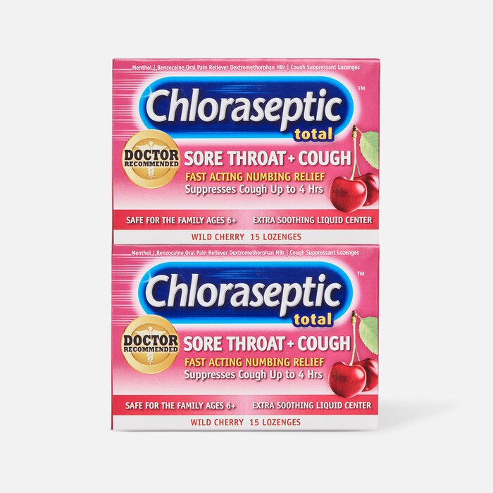 Chloraseptic Total, Wild Cherry, Sore Throat and Cough Lozenges, 15 ct. (2-Pack), , large