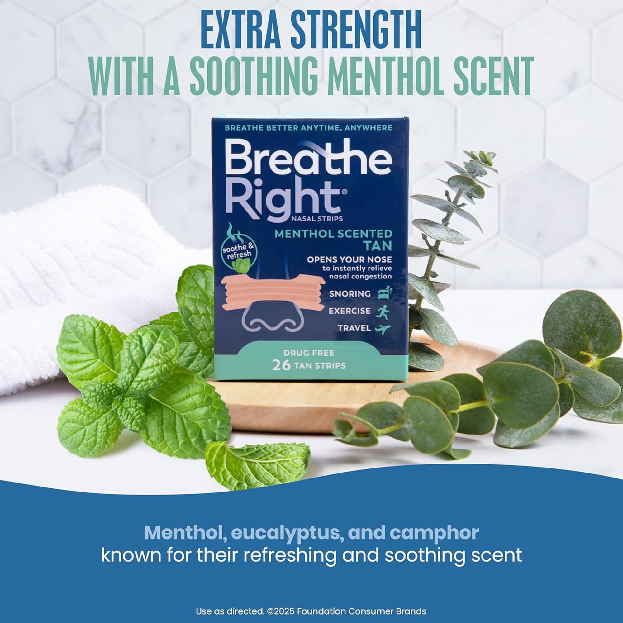 Breathe Right Extra Strength Nasal Strips, Menthol Scented, Tan, 26 ct., , large