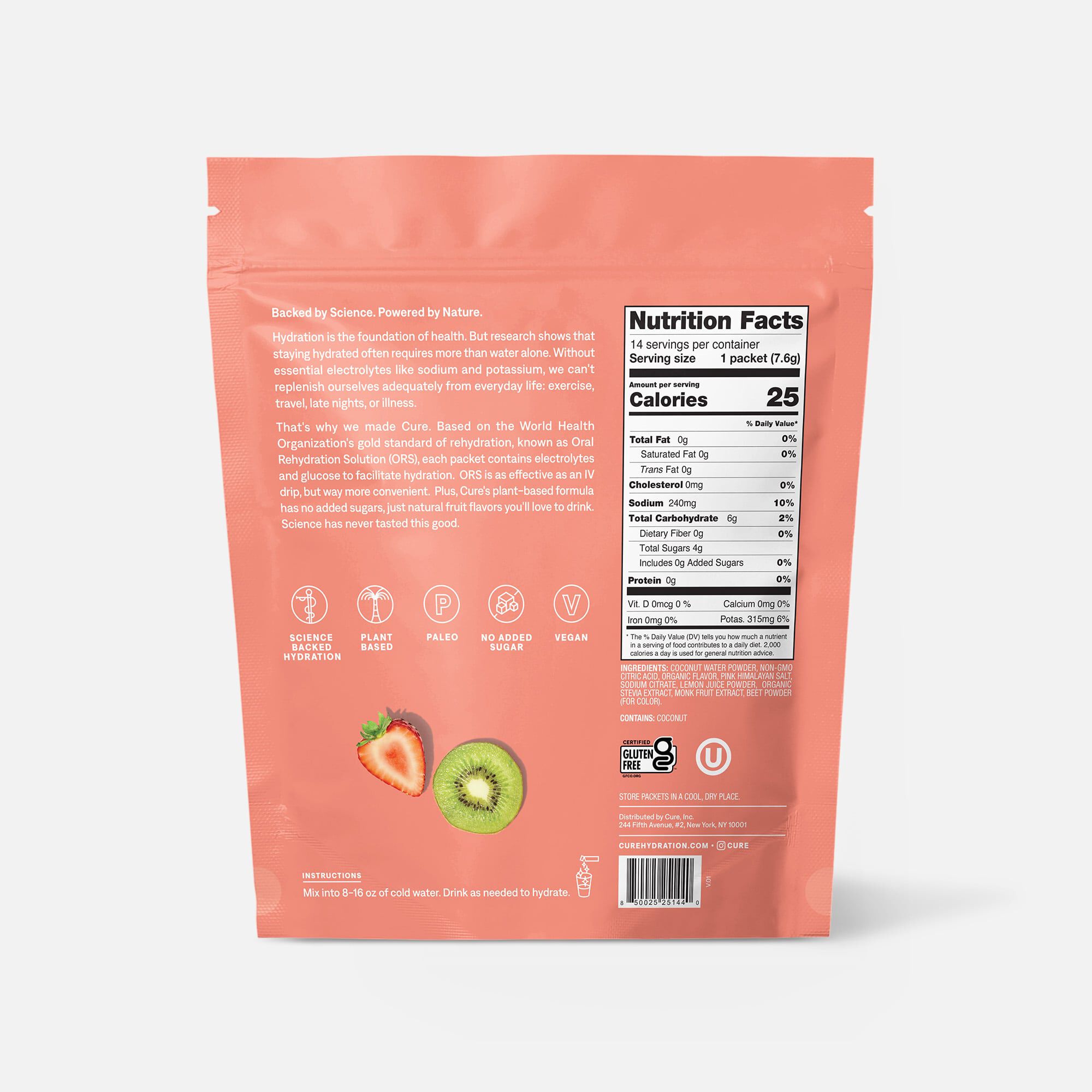 Cure Hydrating Electrolyte Drink Mix Pouches, Strawberry Kiwi, 14 ct., , large