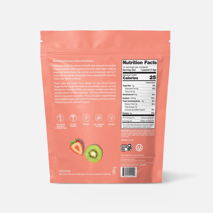 Cure Hydrating Electrolyte Drink Mix Pouches, Strawberry Kiwi, 14 ct., , large