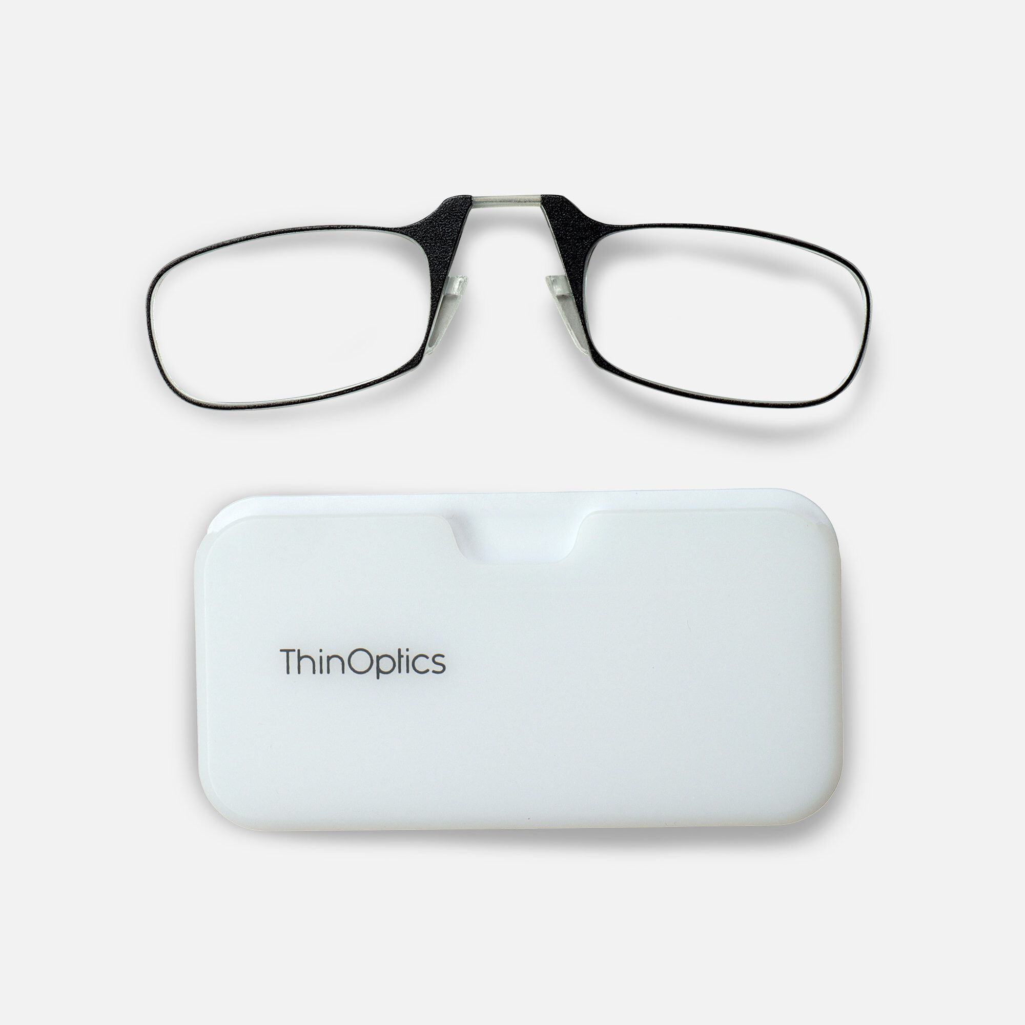 ThinOPTICS Reading Glasses on your Phone, Black Glasses, White Universal Pod Case, , large