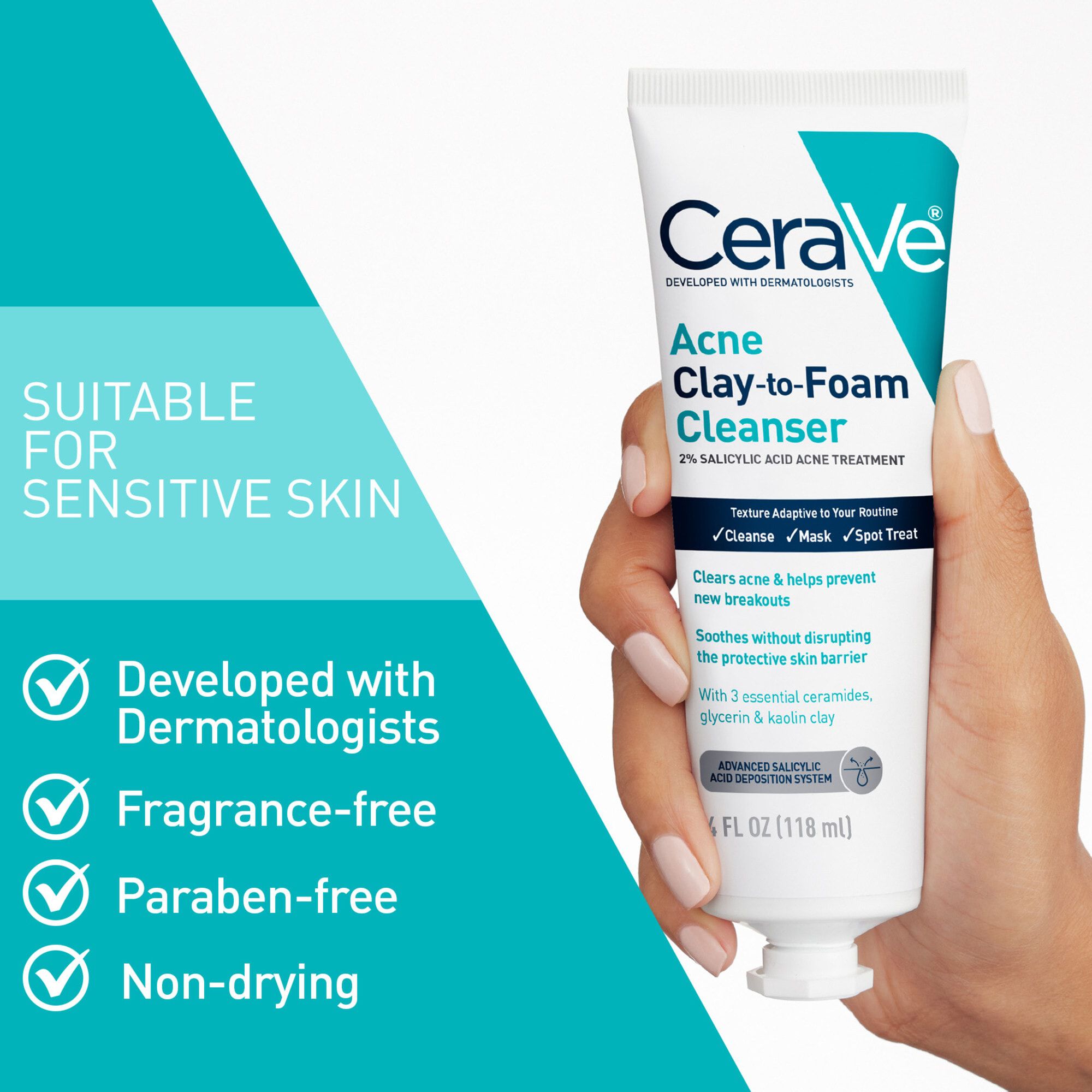 CeraVe® Acne Clay to Foam Cleanser, , large