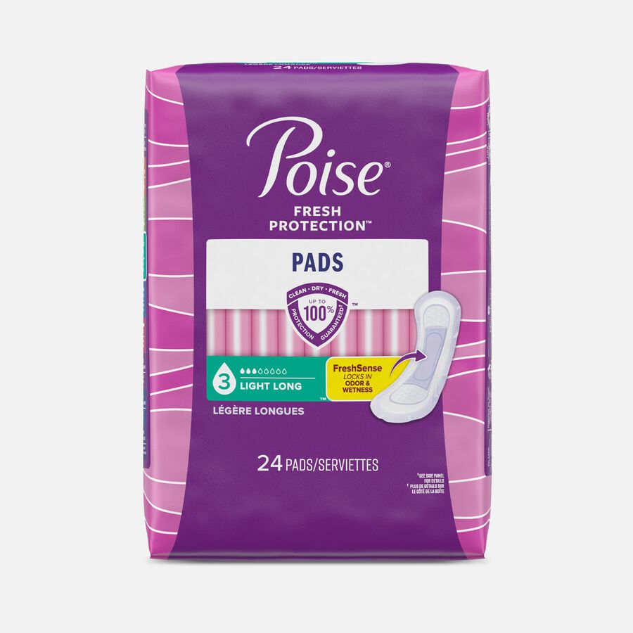 Poise Incontinence Pads & Postpartum Incontinence Pads, 3 Drop Light Absorbency, Long Length, 24 ct., , large image number 0