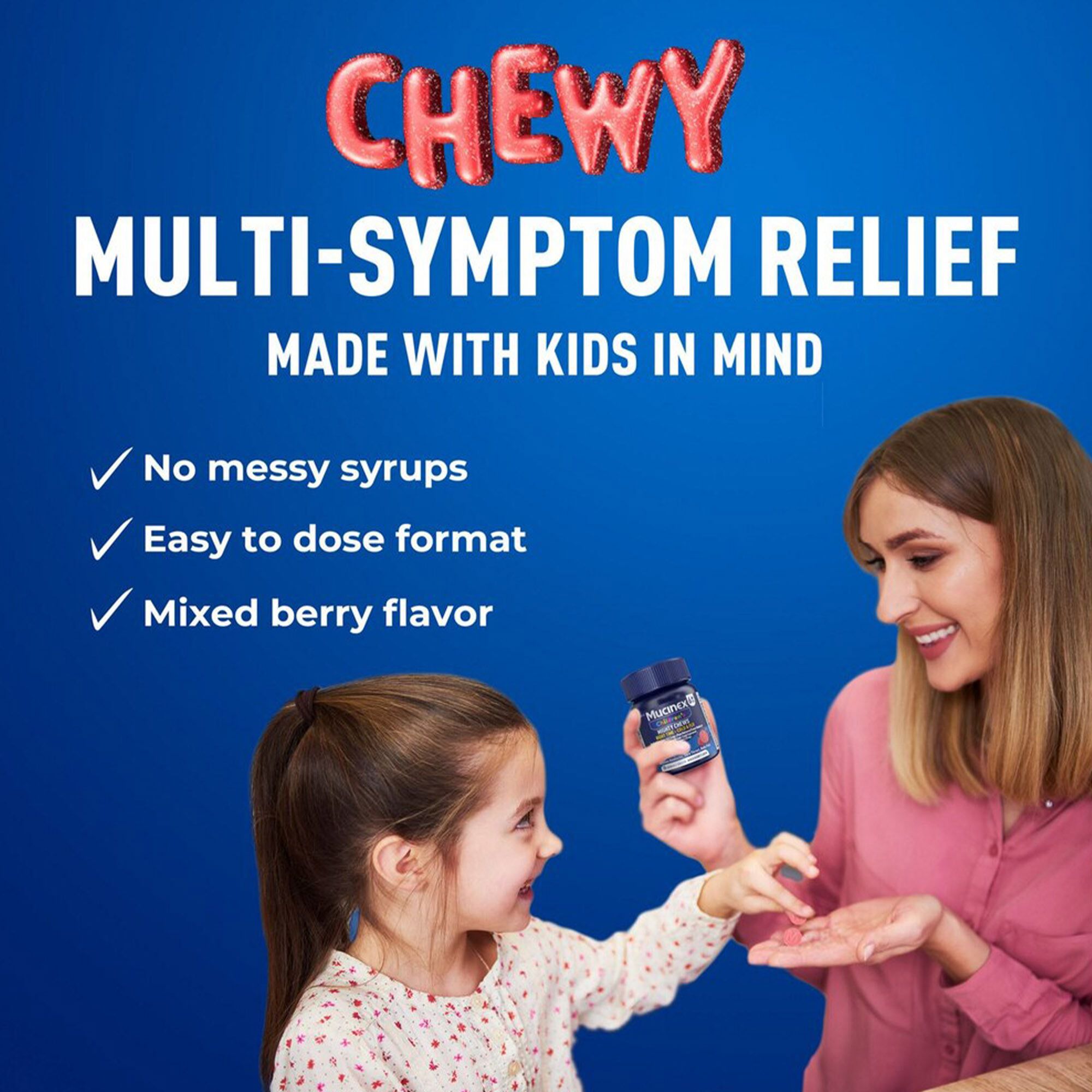 Mucinex Children's Mighty Chews Nighttime Cold & Flu, Mixed Berry, 16 ct., , large