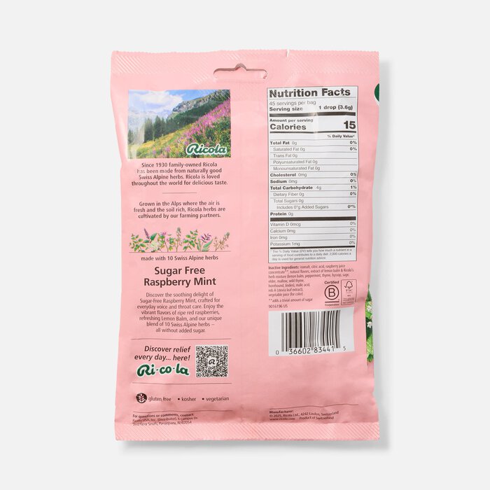 Ricola® Sugar-Free Herbal Throat Drops, Raspberry Mint, 45 ct., , large