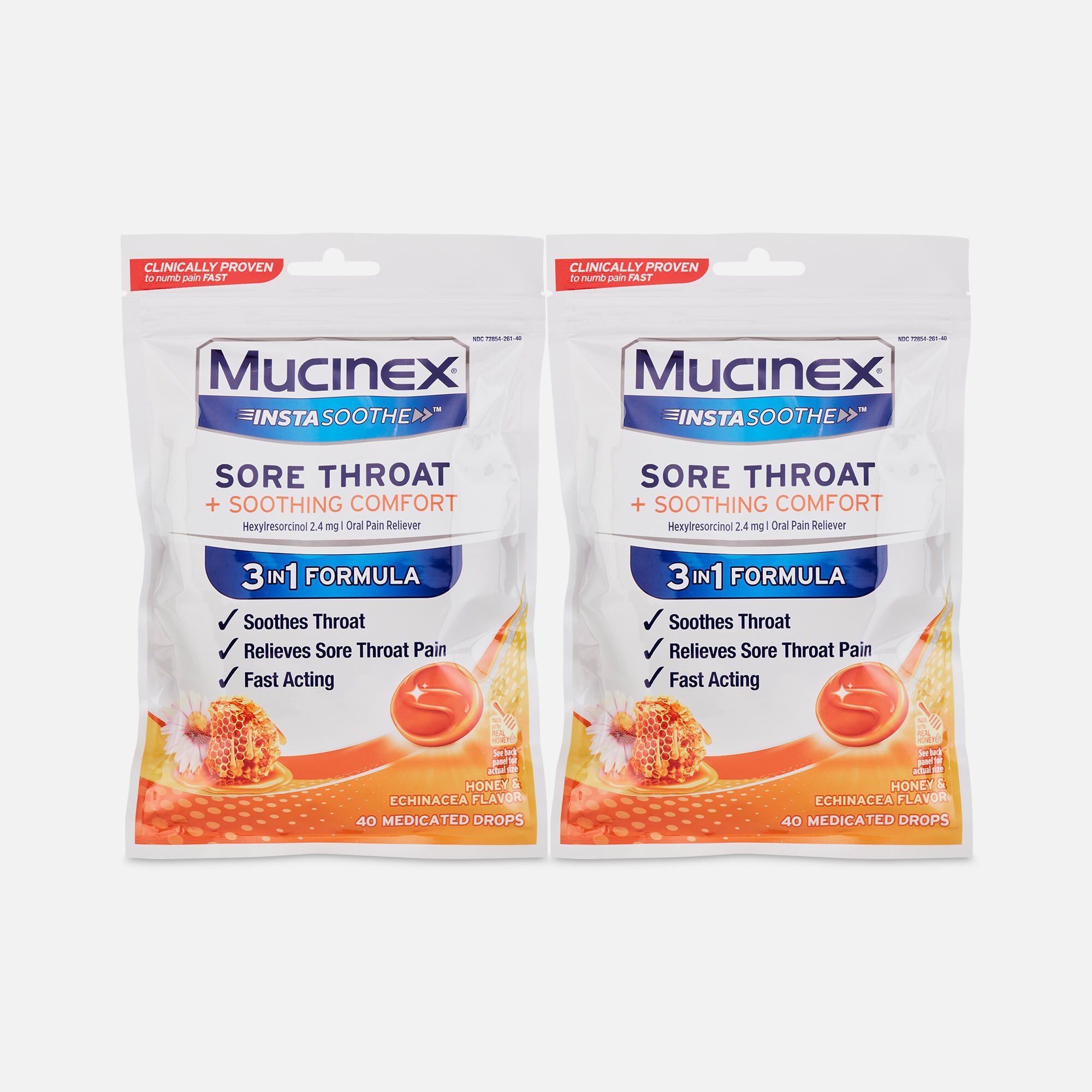Mucinex InstaSoothe™ Sore Throat + Soothing Comfort - Honey & Echinacea, 40 ct. (2-Pack), , large