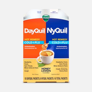 Vicks DayQuil and NyQuil Hot Remedy Cold & Flu Dissolvable Crystal Packets, Honey Lemon, 16 ct.