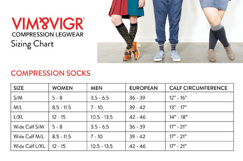 VIM & VIGR Moisture-Wick Nylon Compression Socks, Solid Black, Wide Calf, 30-40 mmHg, , large