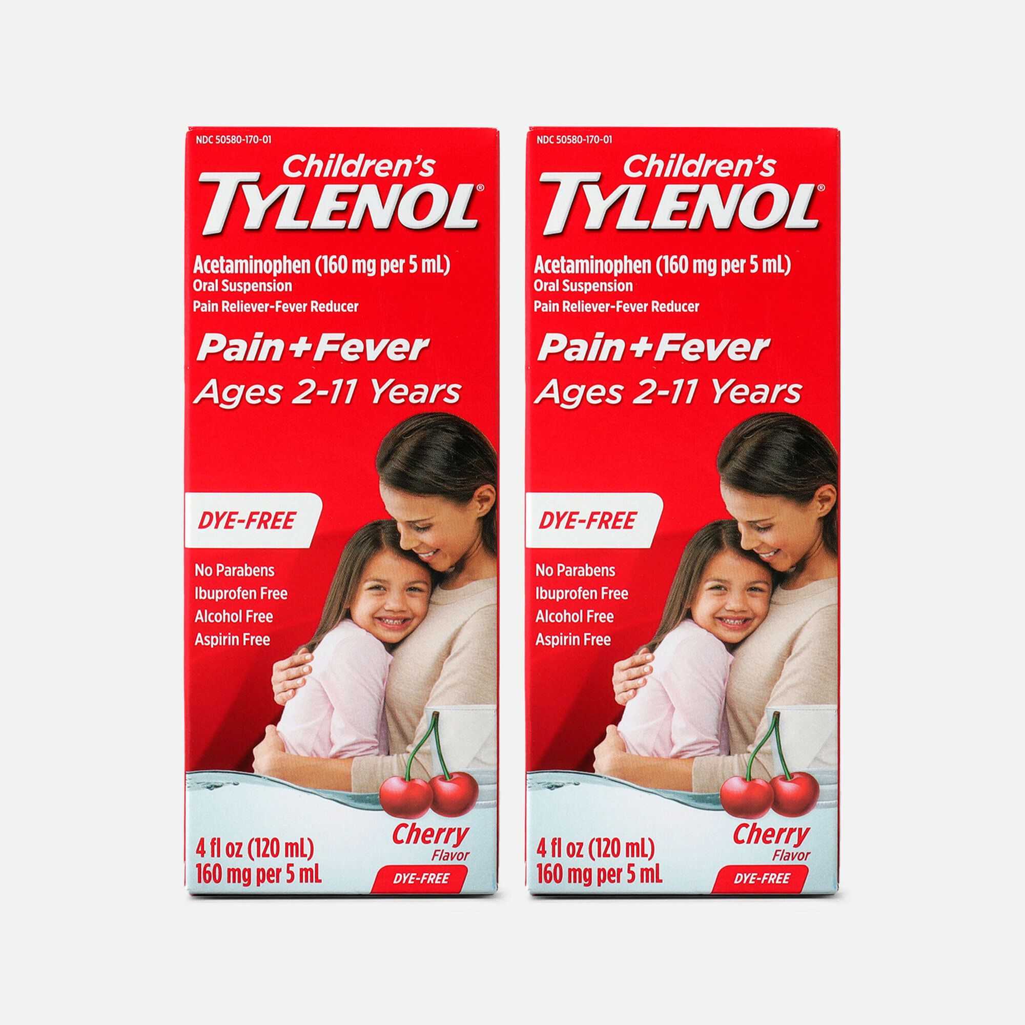 Tylenol Children's Pain & Fever Reliever Liquid, Dye-Free, Cherry, 4 fl oz. (2-Pack), , large