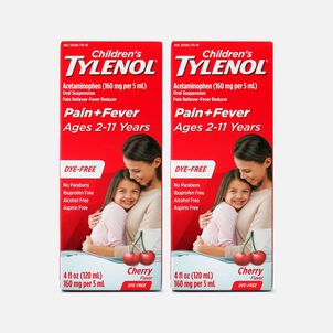 Tylenol Children's Pain & Fever Reliever Liquid, Dye-Free, Cherry, 4 fl oz. (2-Pack)