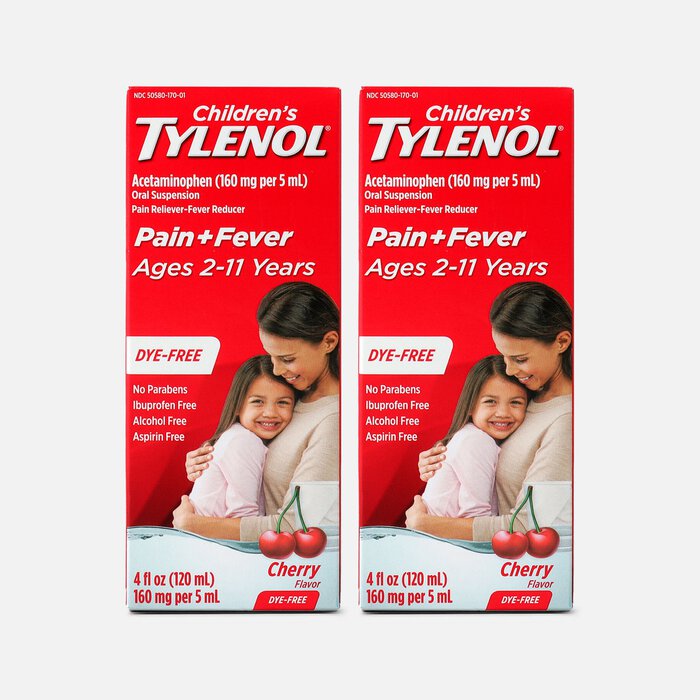 Tylenol Children's Pain & Fever Reliever Liquid, Dye-Free, Cherry, 4 fl oz. (2-Pack), , large