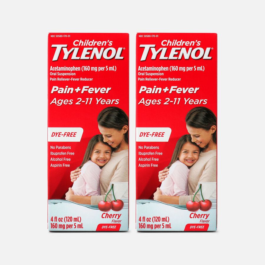 Tylenol Children's Pain & Fever Reliever Liquid, Dye-Free, Cherry, 4 fl oz. (2-Pack), , large image number 0