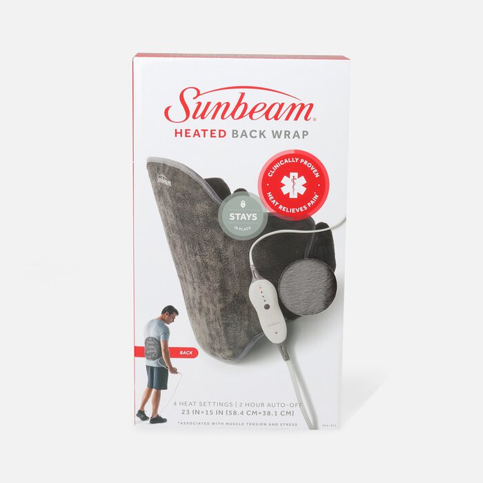 Sunbeam Heated Back Wrap, Gray, 4 Heat Settings, , large