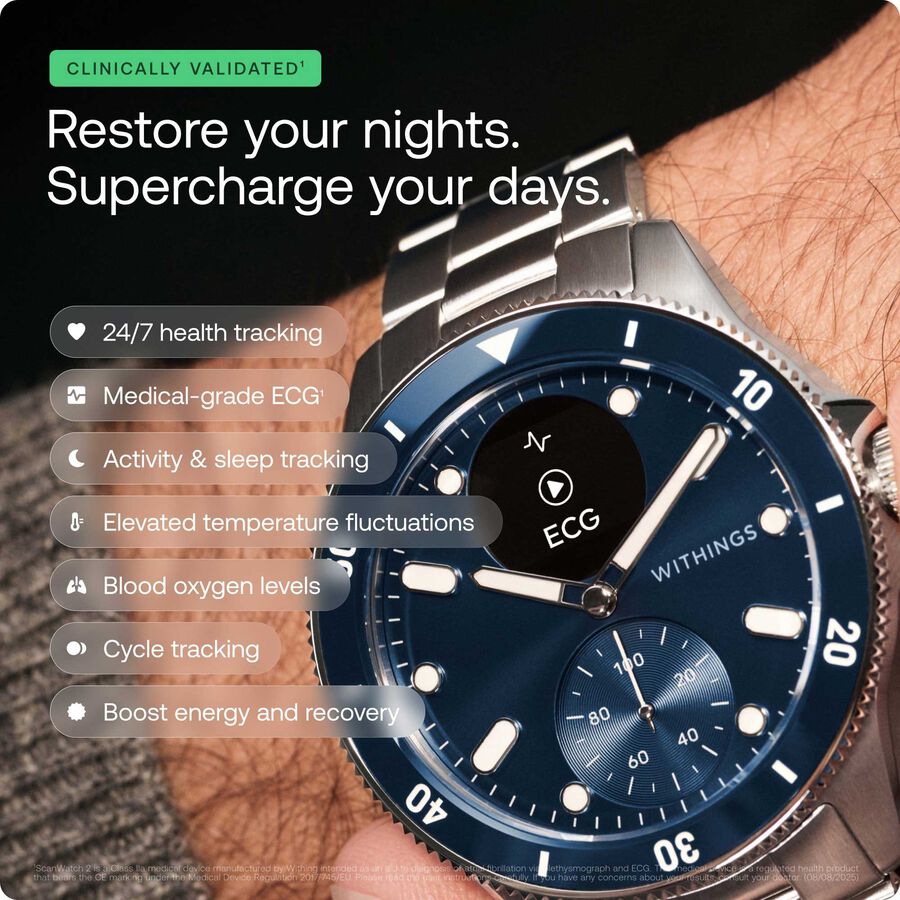 Withings ScanWatch Nova Premium Heart Health Hybrid Smartwatch, 42mm, Blue, , large image number 2