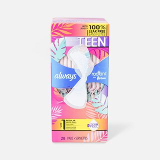 Always Radiant FlexFoam Teen Pads Regular Absorbency, with Wings, Unscented, 28 ct.