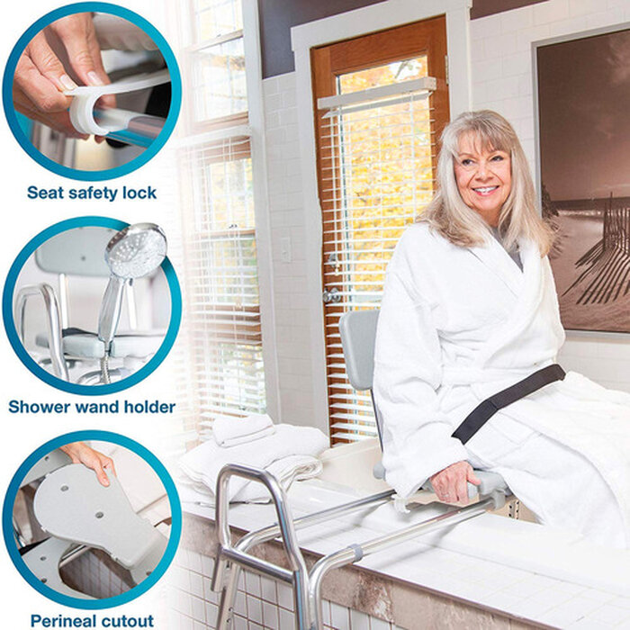 DMI® Sliding Transfer Bench Shower Chair with Cut-Out Seat, , large
