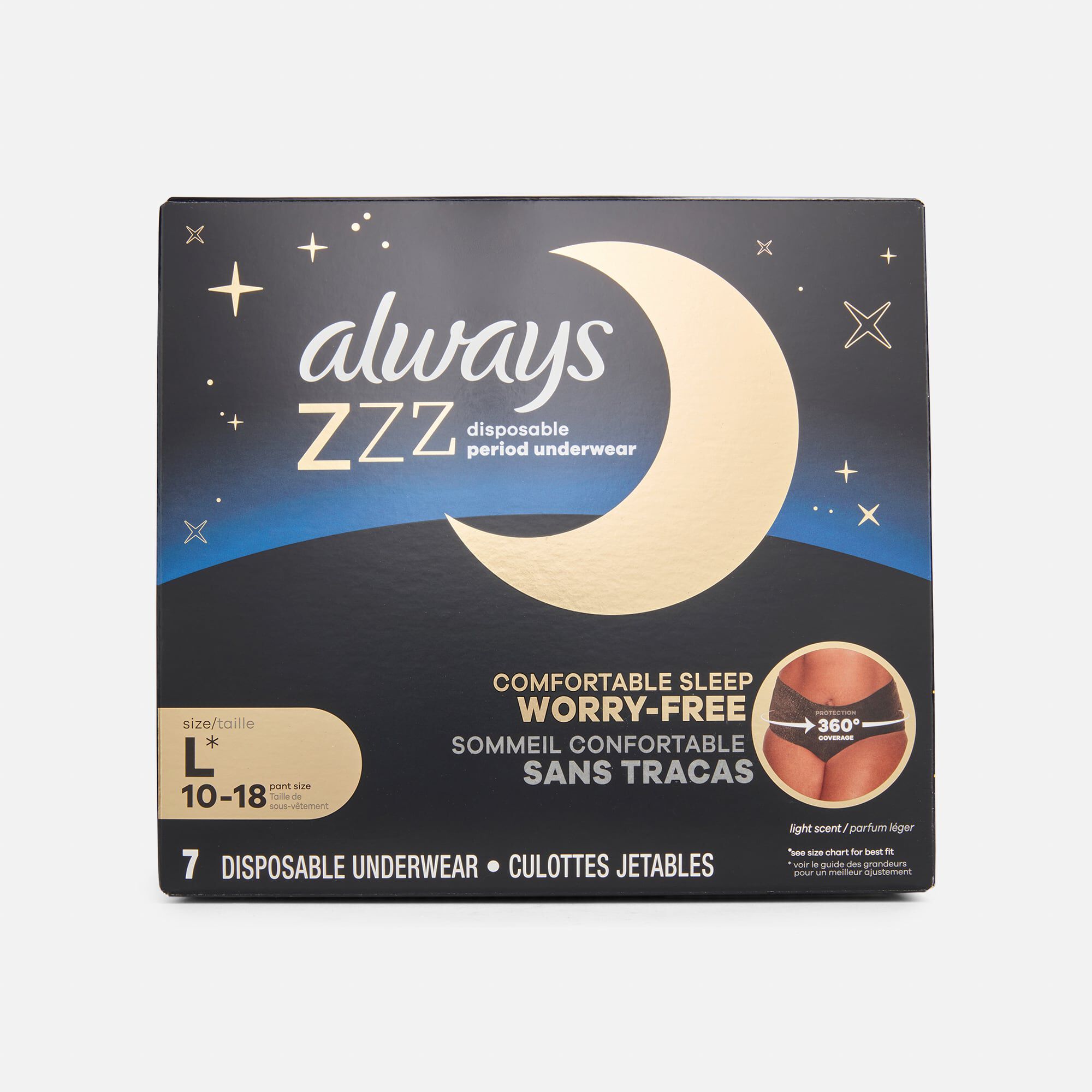 Always ZZZ Overnight Disposable Period Underwear, Large, 7 ct., , large